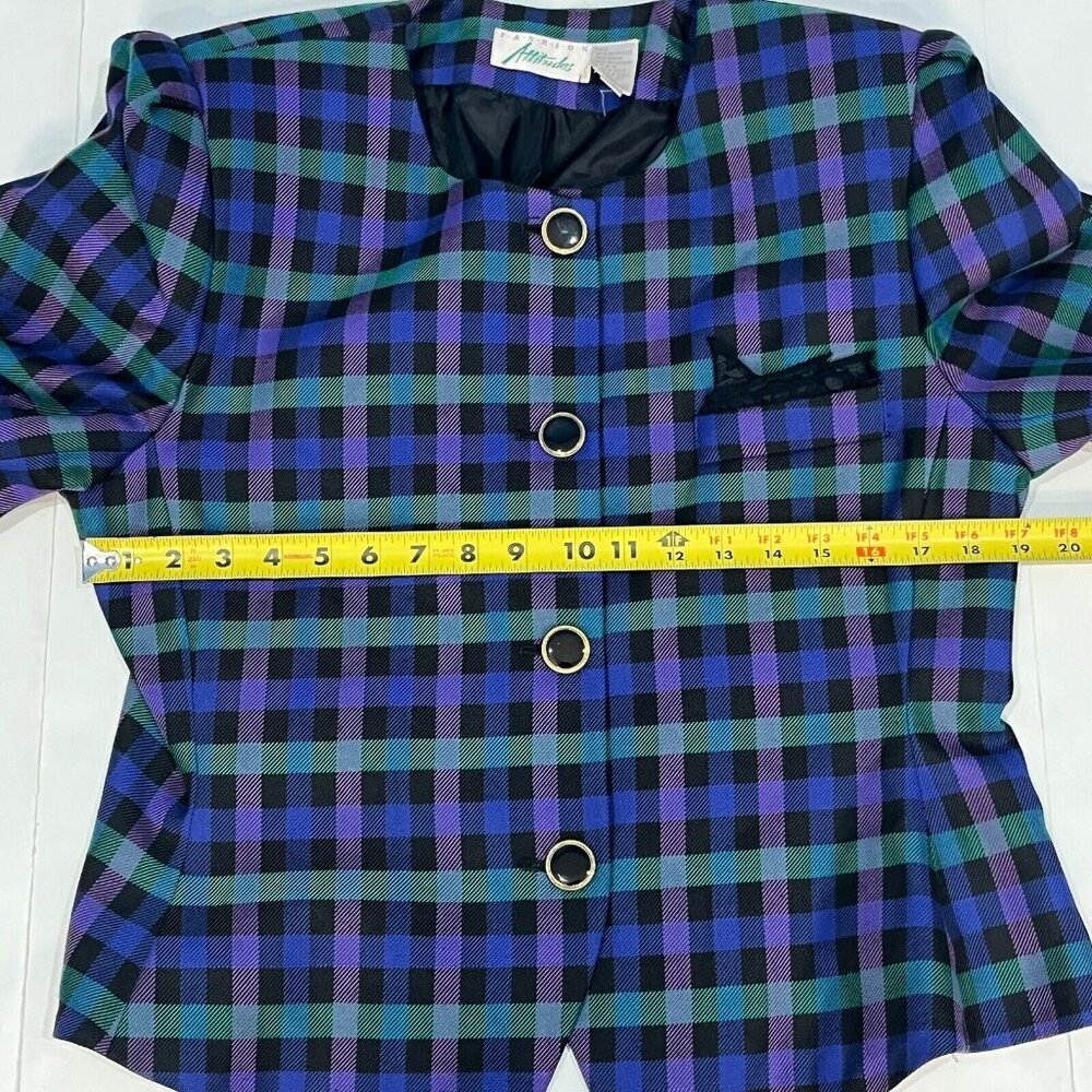 Vintage Fashion Attitudes Bright Plaid Polyester Blend Blazer Women 16 (Large) - Picture 12 of 15